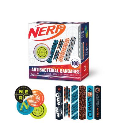 Nerf Kids Assorted Kids Bandages  100 ct | Wear Like Stickers  Nerf Party Supplies  Fun Designs  Adhesive Antibacterial Bandages for Minor Cuts  Scrapes  Burns. Stuffers for Kids & Toddlers