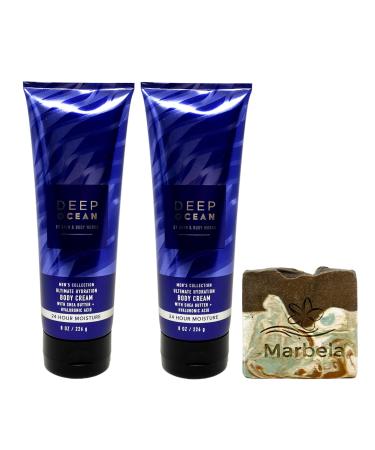 Bath & Body Works Men's Collection Deep Ocean 2 Piece Ultimate Hydration Body Cream Gift Set with a Cabin Spice Bar Soap - Full Size