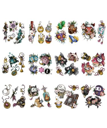 43 Large Temporary Tattoo Cute Anime Color Fake Tattoo Waterproof Removable Sticker Female and Male Children Fake Tattoo 12 Sheets | Roarhowl