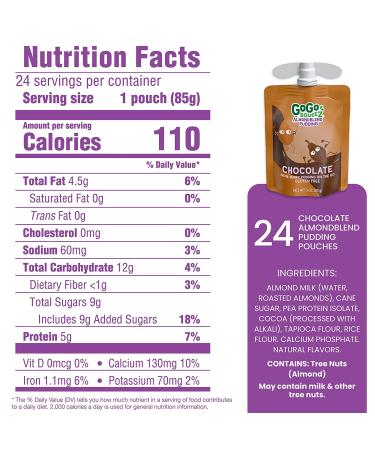 GoGo squeeZ AlmondBlend Chocolate Pudding 3 oz (Pack of 24) - Non-Dairy Gluten Free Snacks for Kids - Buy Online on GoSupps.com
