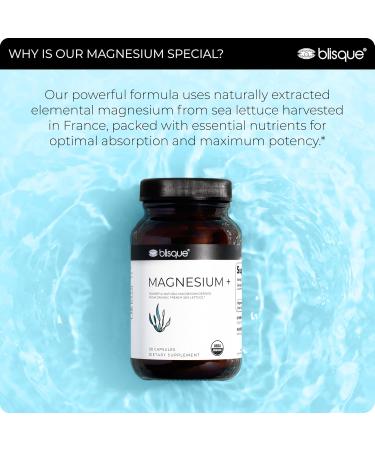 Blisque - Magnesium Support Supplement | for Bone Joint Muscle Heart and Nerve Health | from Organic French Sea Lettuce | Vegan and Non-GMO | 90 Capsules - Buy Online on GoSupps.com