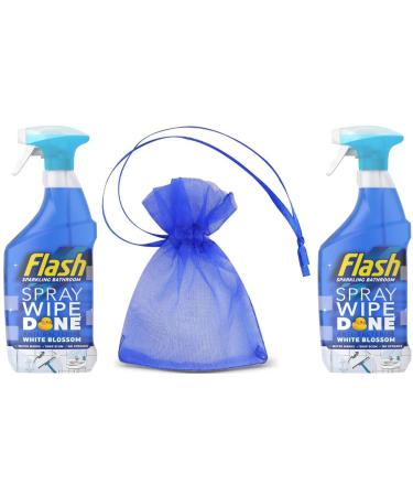 Flash Sparkling Bathroom Antibacterial Spray Wipe Done 800ml White Blossom Scent 2Pk + Our Gift for You: Organza Bag Size: 9 x 7 x 0.1cm - Buy Online on GoSupps.com