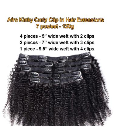 VTAOZI 8A Brazilian Afro Kinky Curly Clip Ins 16 Inch - Natural Color Human Hair Extensions for Black Women - 7Pcs 120G/Set - Buy Online on GoSupps.com