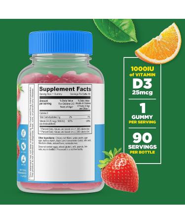 Lifeable Sugar Free Vitamin D for Kids 1000 IU Gummy Supplement - Gluten Free, Vegetarian Chewable for Strong Bones - 90 Gummies - Buy Online on GoSupps.com