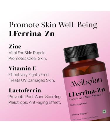 MEIBOTAN Lacto-Ferrina with Zinc 400 mg - Higher Absorption - for Zinc Iron & Vitamin E Absorption & Immune Function - Lactoferrin Supplements for Adults - 60 Counts - Buy Online on GoSupps.com