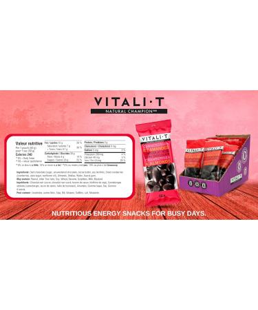 Vitali-T Collation| Snack| Dark Chocolate Cranberries & Almonds | m langes de noix canneberges et amandes chocolat| Bo te de 15 x 50 g | Collation nutritive et nergisante | Ingr dients de qualit sup rieure enti rement naturels et sain. - Buy Online on GoSupps.com