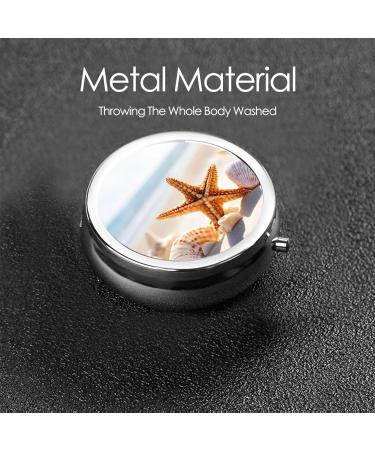 Beach Theme Round Pill Box - 3 Compartment Portable Travel Organizer | Mini Decorative Pocket Medicine Holder - Buy Online on GoSupps.com