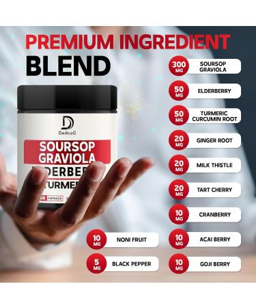 DEDICAD 11in1 Graviola Soursop Capsules - Blended with Elderberry, Turmeric, Ginger, Milk Thistle, Cranberry & More - Support Positive Mood, Immune System & Body Management - Buy Online on GoSupps.com