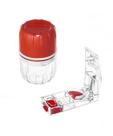 Pill Grinder MAXSPLIT Pill Splitter Combo Package - Pill Crusher Grinder Fine Powder - Safety Guard Pill Splitter with Puncher - Pill Cutter for Small Pills Large Tablets Vitamins (Red)