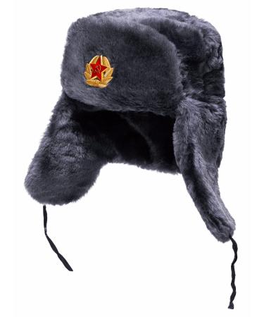 BELEON Ushanka Russian Fur Hat - Soviet Army Trapper Hat - Winter Hat Medium Grey