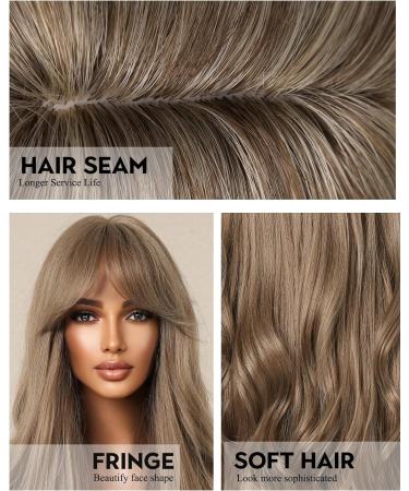 WOKESTAR Long Light Brown Synthetic Hair Wig with Curtain Fringe for Women - Buy Online on GoSupps.com