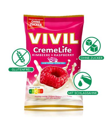 Vivil Creme Life Raspberry - Sugar-Free & Gluten-Free Fruity Cream Bonbons (15 x 110g Bags) - International Shipping Available - Buy Online on GoSupps.com