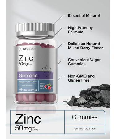 Zinc Gummies 40 ct | Vegan Non-GMO Gluten Free | Mixed Berry Flavor | Horbaach - Buy Online on GoSupps.com