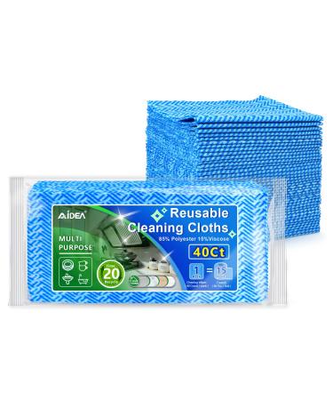 AIDEA Cleaning Wipes, Handy Wipes-40Ct(1 Pack), Multi-Purpose Towel Reusable Cleaning Cloths, Domestic Cleaning Wipes, Cleaning Towels, Dish Cloths(12''x24'') Blue 1x40