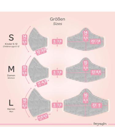 Dance Pattern Washable Cotton Masks for Kids & Adults - 2-Layer Nose Bracket Filter Bag - Oeko-Tex Standard 100 - Hahnenstreug Gray L (1 Pack) - Buy Online on GoSupps.com