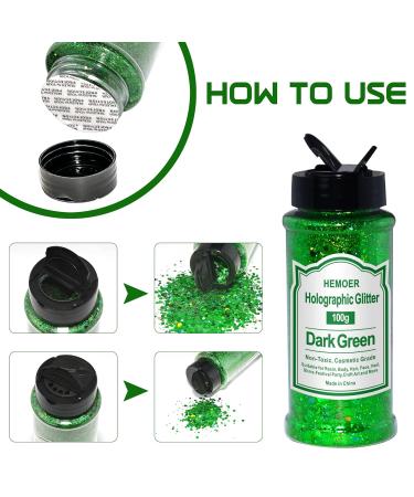 Hemoer Dark Green Holographic Chunky Glitter 100g | Craft Glitter for Resin Nails Body Art & Festivals - Buy Online on GoSupps.com
