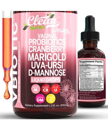 Clean Nutraceuticals VBiotic Vaginal Probiotic for Women Liquid Drops | Cranberry Uva Ursi Horsetail D-Mannose Prebiotics Marigold & Black Cohosh Vaginal Health Supplement | pH Balance 1