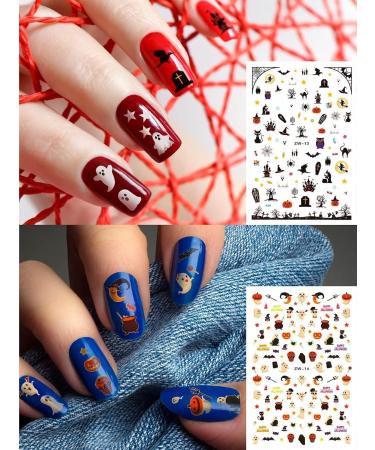 Kalolary Halloween Nail Art Stickers Decals 8 Sheets Self-Adhesive Nail Art Sticker Decals Pumpkin/Bat/Ghost/Witch/Skull Elements Nail Decorations for Halloween Party - Buy Online on GoSupps.com