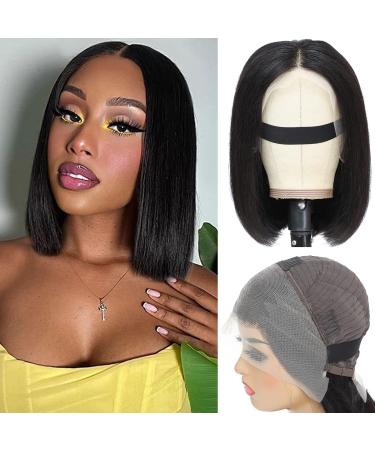 Bob Wig Human Hair 13x4 Lace Front Wigs 12 inch Glueless Wigs Human Hair Pre Plucked with Baby Hair 150% Density Straight Human Hair Wig HD Transparent Lace Front Short Bob Wigs for Black Women 12 Inch Natural Color