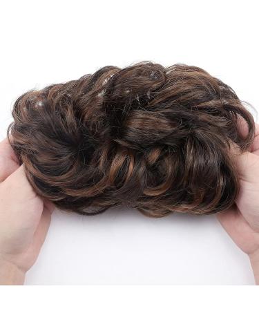 Silk-Co Hair Part with Rubber Band | Wavy Soft Dutt Hair Extensions - 45g Medium Brown & Dark Blonde Messy Bun Updos - Buy Online on GoSupps.com