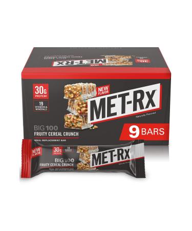 MET-Rx Big 100 Colossal Protein Bars, Fruity Cereal Crunch Meal Replacement Bars, 9 Count