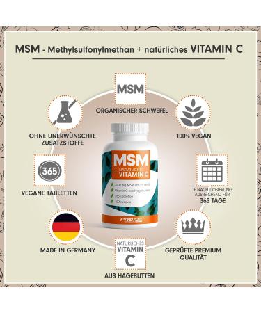 MSM 2000mg + Natural Vitamin C - 365 Vegan Tablets | High-Dose Methylsulfonylmethane Supplement No Additives - Buy Online on GoSupps.com