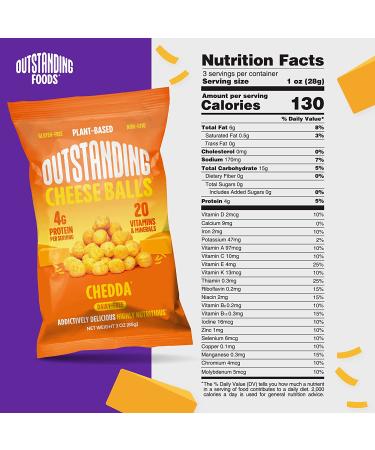 Outstanding Foods Vegan Cheese Balls - Plant Based Dairy Free Gluten Free Low Carb Kosher Snacks - 3oz 3 Pack, Chedda Flavor - Source of 20 Essential Vitamins and Minerals - Buy Online on GoSupps.com