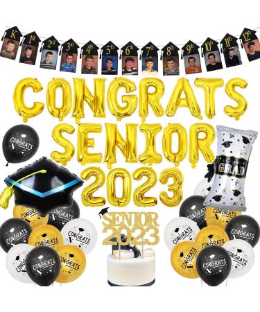 High School Graduation Decorations 2023 Senior School Graduate Party Decorations with Senior 2023 Cake Topper 1st - 12th Grade Photo Banner for Class of 2023 Graduation Decor