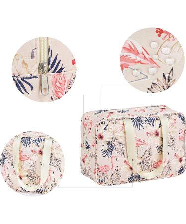 Full Size Beige Flamingo Toiletry Bag - Large Travel Makeup Organizer for Women - Buy Online on GoSupps.com