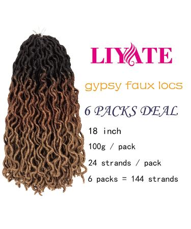 18 Goddess Faux Locs Crochet Hair - 6 Packs Gypsy Wavy Dreadlocks - 3 Tone Curly Braiding Extensions (#1B3027) | Soft & Lightweight - Buy Online on GoSupps.com