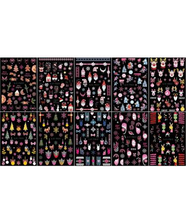 JMEOWIO 10 Sheets Christmas Pink Nail Art Stickers Decals Self-Adhesive Snowflake Winter Holiday Cute Nail Supplies Nail Art Design Decoration Accessories - Buy Online on GoSupps.com