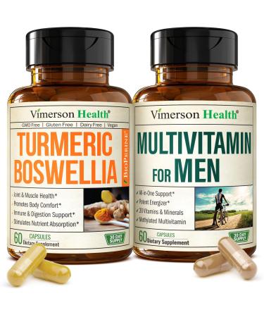 Boswellia Turmeric Curcumin Supplement + Multivitamin for Men Bundle Supports Joint Health & Complete Daily Wellness with Ginger Root Organic Turmeric Powder Methylated Vitamin B12 Zinc & More