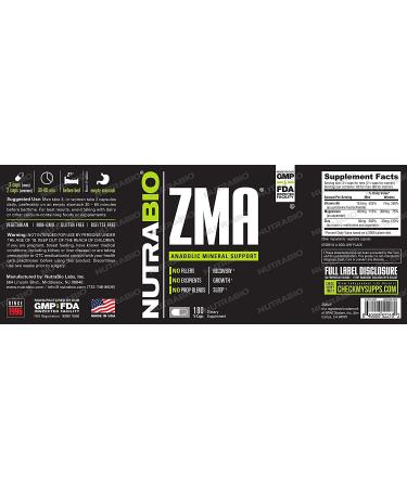 NutraBio Labs ZMA - 180 Vegetable Capsules for Muscle Recovery & Sleep Support - Buy Online on GoSupps.com
