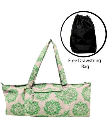 Green Mandala Printed Cotton Yoga Mat Bag | Luxurious Bag for Yoga and Pilates | 29 x 8 x 12 Size - Buy Online on GoSupps.com