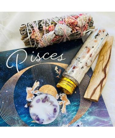 Pisces Gift Set - Healing Crystals, Smudge Stick, Crystal Candle, Palo Santo, Bath Salt, Zodiac Card | MAMA WUNDERBAR - Buy Online on GoSupps.com