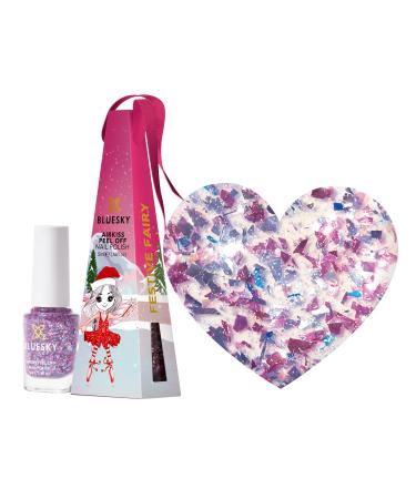 Bluesky Christmas Kids Nail Varnish Bauble Festive Fairy Pink Multicolour Glitter. Easy Peel-off Non-Toxic Water- based Odour-free Nail Polish for Kids 5ml