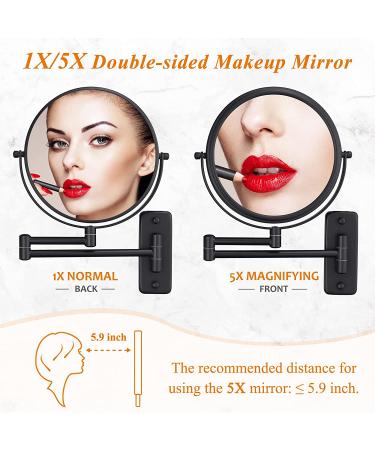 Black Wall Mounted Makeup Mirror 8 Inch Double Sided Vanity Magnifying Mirror - 5X Magnification - DECLUTTR - Buy Online on GoSupps.com