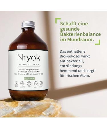 Niyok Peppermint Mouthwash with Coconut Oil (500ml) - Antibacterial Fluoride-Free Alcohol-Free Healthy Gums Fresh Breath - Buy Online on GoSupps.com