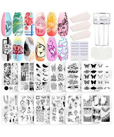 Zeukets Nail Art Stamping Templates Set 12 pieces nail art stamp stamps nail art platforms nail stamp plate manicure tool for nail design manicure printing nail transfer tools
