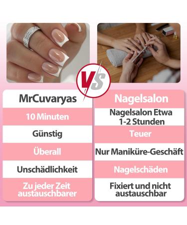 Ovale Short French Press On Nails - Nude with White Tips | Full Cover Soft Gel Nail Tips by Mrcuvaryas - Shop Internationally - Buy Online on GoSupps.com