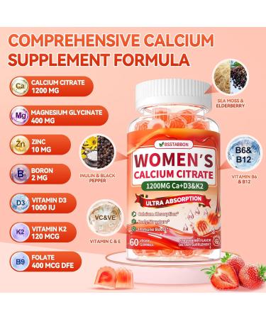 Calcium Supplements for Women Gummies: Organic Chewable Sugar Free Vegan Calcium 1200 mg with Vitamin D3 K2 B6 B12 Mineral Magnesium Zinc Citrate - for Womens Immune Overall Health(60Count) Strawberry 60 Count (Pack of 1) - Buy Online on GoSupps.com