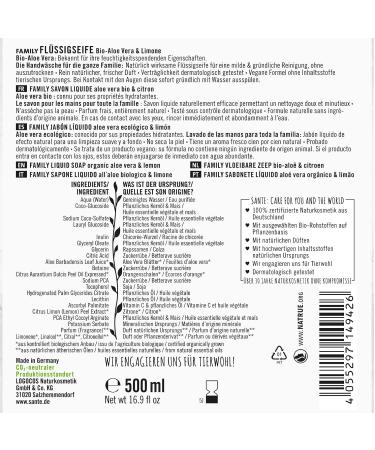 Sante Natural Cosmetics Antibacterial Liquid Soap 500ml with Bio-Aloe Vera & Lime | Nourishing Hand Soap for Mild Cleaning - International Shipping Available - Buy Online on GoSupps.com