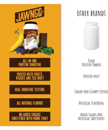 Jawngo Chocolate Protein Smoothie Powder - 25G Whey Protein + Real Fruits & Vegetables - Blueberry Banana Spinach Kale Turmeric Coconut Milk - Smooth Texture Great Taste - 15 Servings - Buy Online on GoSupps.com