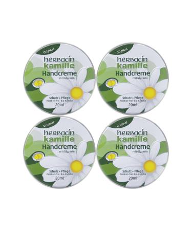 Herbacin Original Chamomile Hand Cream - 4 x 20 ml - Nourishes and protects damaged hands with chamomile flower extract and glycerin - Fast absorption and film free