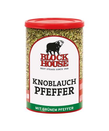 Block House Knoblauch Pepper spice mix for meat fish and vegetables in restaurant quality 200g dose with a scattering attachment 200 g (1 Pack) - Buy Online on GoSupps.com