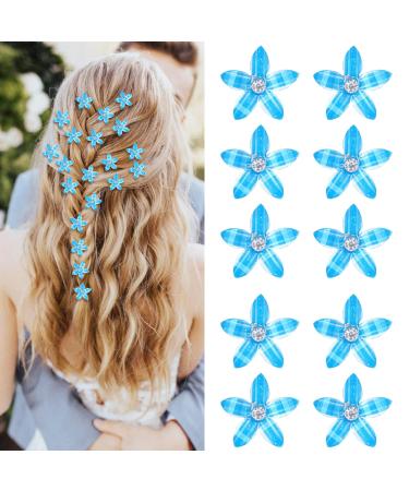 Mezrkuwr 10 pieces blue Small flower hair clips mini-sweet rhinestone-metal hair needles for women decorative bridal hair clip for girls wedding hair accessories