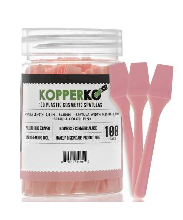 Kopperko 100 Pack 2.5 Inch Cosmetic Spatulas - Small Plastic Spatula for Cosmetics, Creams, Crafts - Makeup Spatula - Multipurpose Mini Applicator for Mixing Cream, Skincare, or Scraping Jars  Pink 100 Spatulas Pink