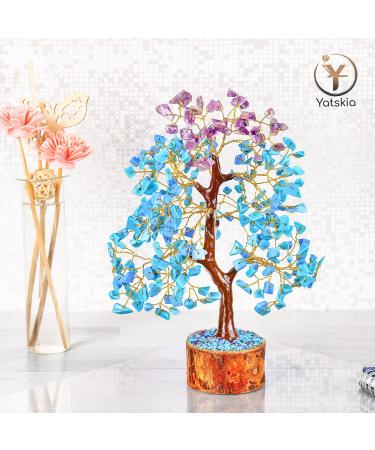 YATSKIA Amethyst & Turquoise Crystal Tree of Life - Spiritual Good Luck Charms - Meditation Decor for Women - Gemstone Tree with Golden Wire - Buy Online on GoSupps.com
