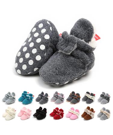EDOTON Unisex Newborn Winter Boots Warm Stripe Bootie Non-Slip Sole Soft Stay On Ajustable Bootie Sock 12-18 Months Navy Gray