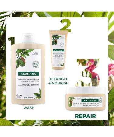 Klorane - 3-in-1 Mask with Organic Cupuacu Butter Nourishing & Repairing for Very Dry Damaged Brittle Hair Classic Mask Overnight Leave-in Cream SLS/SLES-Free Biodegradable 150ml Beige - Buy Online on GoSupps.com